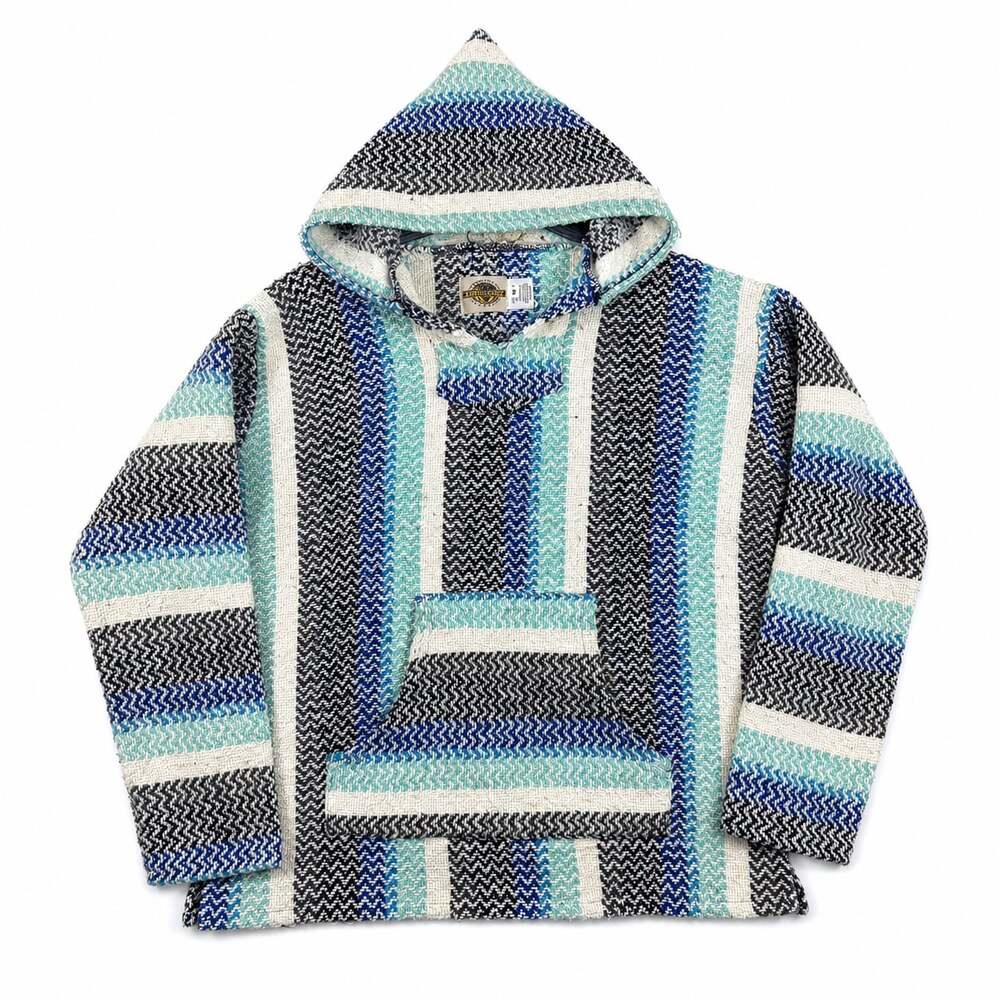 Earth Ragz Baja Hoodie Pullover Sweatshirt Blue White Striped